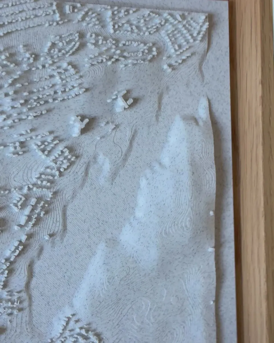 Nærbillede af huse og gader i 3D-print